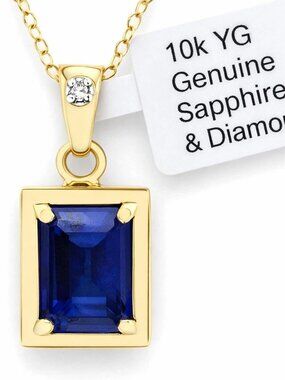 Genuine 2.46 Cts Blue Sapphire & Diamond Pendant 10k SOLID Gold